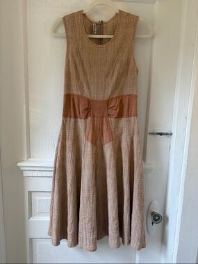 Vintage Y2K Parkinson Midi Dress with Bow Waist in Pinks, Browns and Rusts